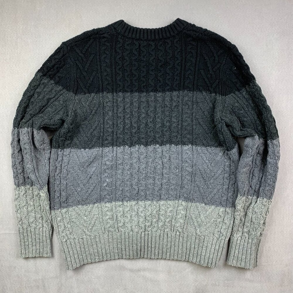 American Eagle Mens Sweater Large Gray Colorblock Crewneck Fisherman Cable Knit - Picture 6 of 6